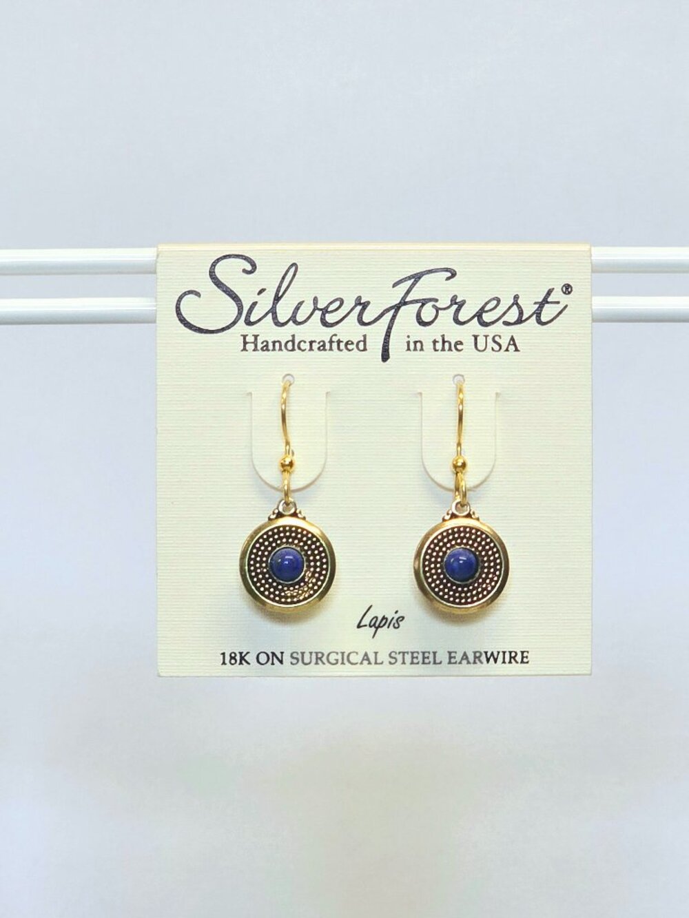 Silver Forest Beaded Circle with Blue Lapis Earrings